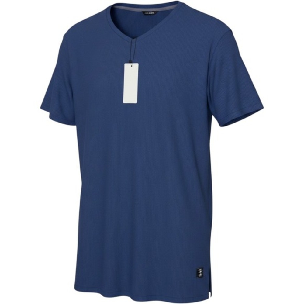 JMIERR Mens Ribbed Knit T-Shirt‎ Blue Short Sleeve Notch V-Neck XL New